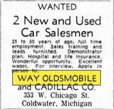 Way Oldsmobile and Cadillac - Mar 1964 Help Wanted Ad